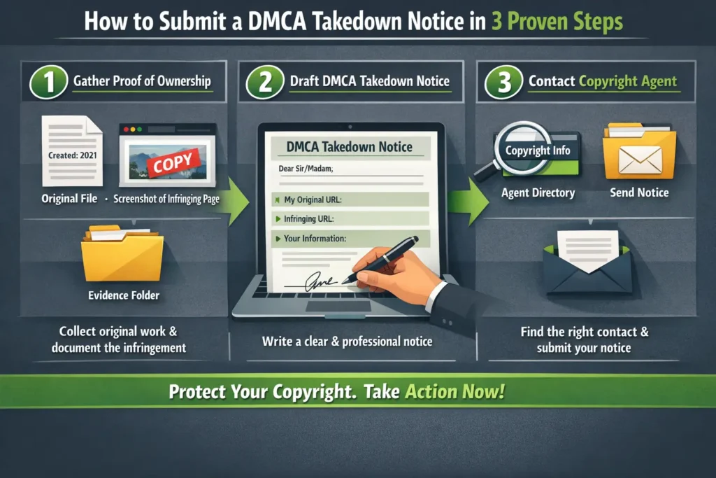 DMCA Takedown Notice: 3 Proven Steps to Protect Work.