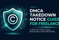 Featured image for the complete DMCA takedown notice guide for freelancers, showing title and copyright shield icon.