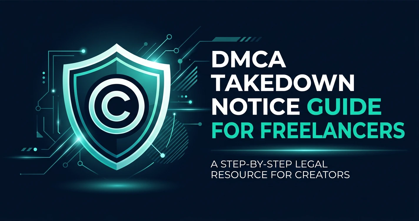 DMCA Takedown Notice Guide for Freelancers – Featured Image Featured image for the complete DMCA takedown notice guide for freelancers, showing title and copyright shield icon.