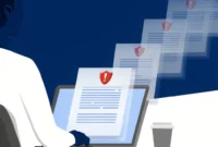 Illustration showing a creator at a laptop watching their content being stolen, representing intellectual property rights violations