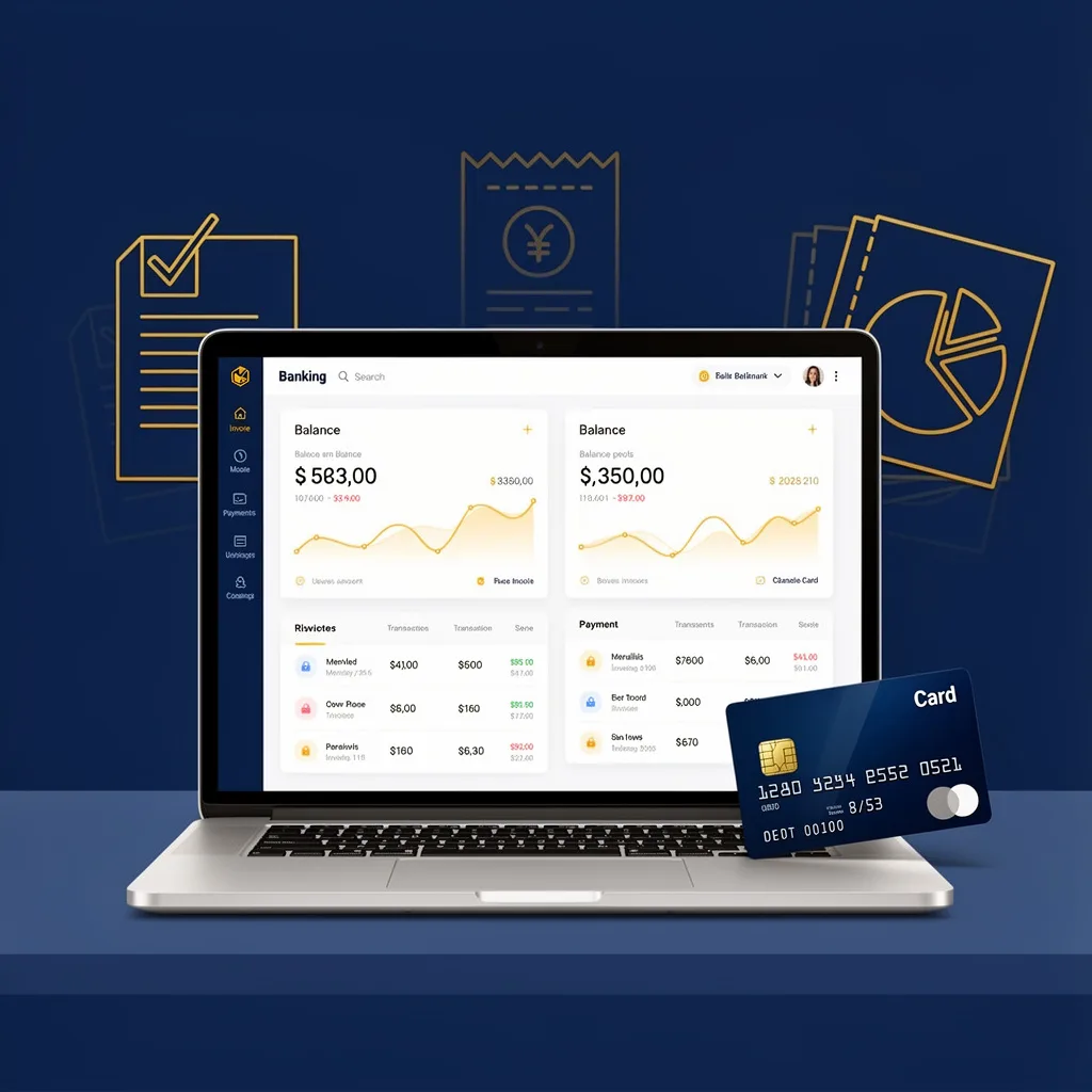 US Bank Business Account Guide for Freelancers 2026 Flat illustration of a freelancer's organized business banking dashboard showing separate checking and savings accounts for freelance income management US Bank Business Accounts