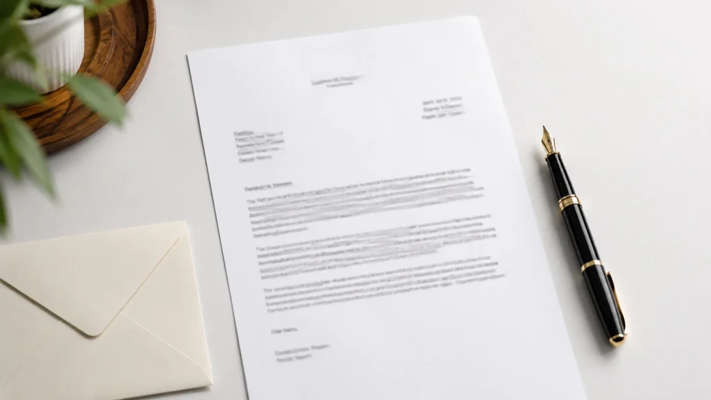 Printed demand letter on a desk with a pen, representing formal written notice sent to a client for an overdue unpaid invoice