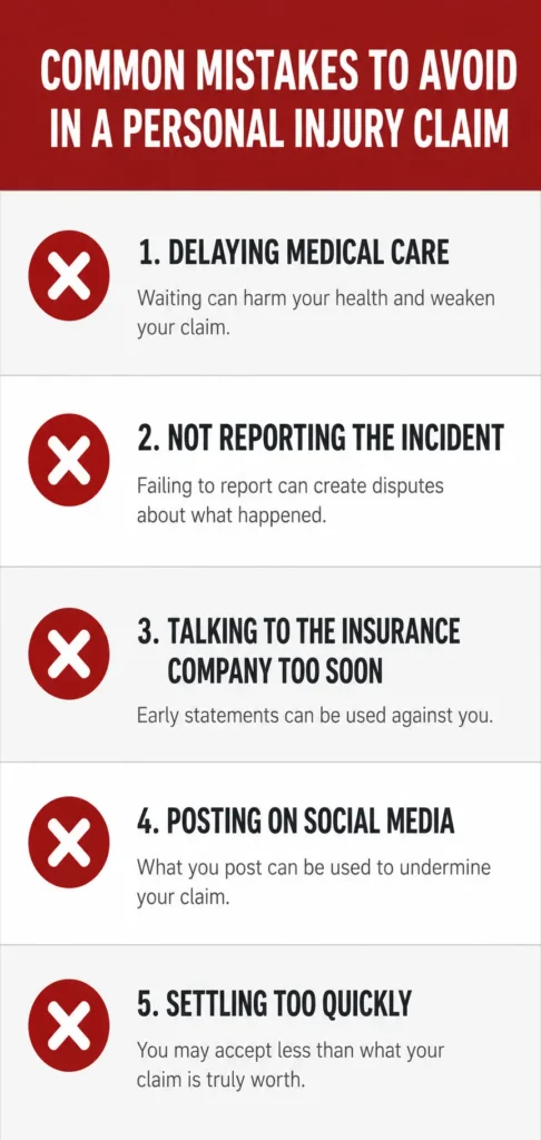 Warning checklist of five mistakes freelancers make when a client defames them including responding publicly before legal advice and missing the statute of limitations