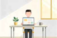 Illustration of a person working independently at a home desk, representing how to become a freelancer with no experience