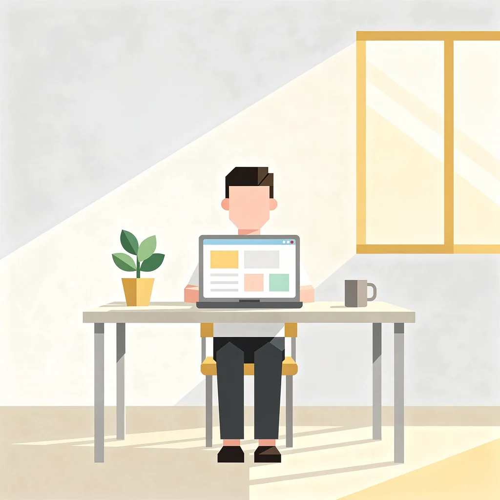 Illustration of a person working independently at a home desk, representing how to become a freelancer with no experience