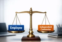 Employee vs Independent Contractor Comparison Guide Featured image showing legal scale comparing employee and independent contractor classifications