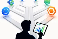 Illustration showing a publisher at a crossroads choosing between Google AdSense alternatives and ad network platforms for website monetization.