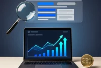 Complete Guide to Hiring an SEO Freelancer Professional illustration showing laptop with SEO analytics dashboard, magnifying glass over search results, and SEO badge representing freelance search engine optimization services seo freelancer