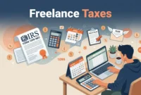 Freelance Taxes for Beginners Complete Guide Header image for freelance tax guide showing freelancer workspace with tax documents calculator and calendar Freelance Taxes for Beginners