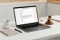 Freelancing Legal Tips Guide for Independent Contractors Professional workspace with laptop showing legal documents and a gavel, representing freelancing legal tips and independent contractor rights.